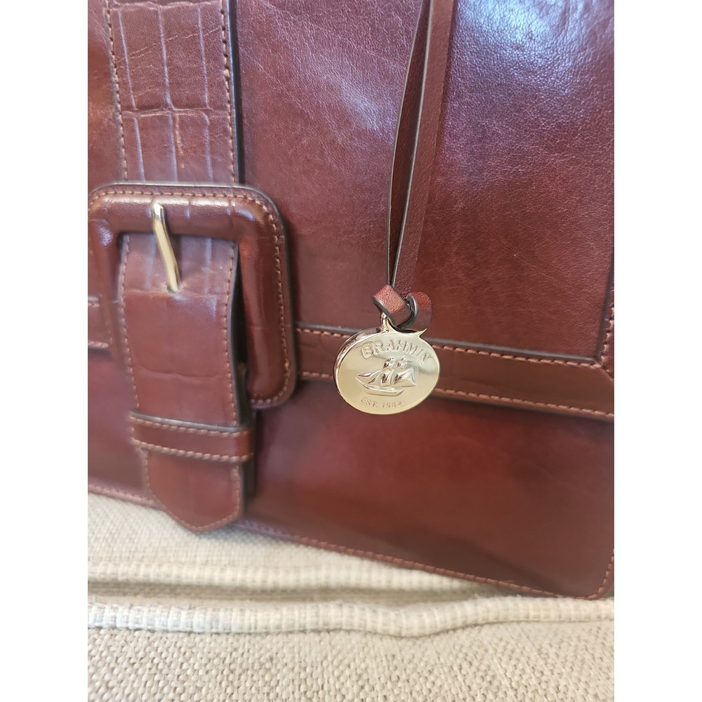 Brahmin Francine Satchel Handbag Purse Brown Leather Buckle Shoulder Strap - Picture 2 of 14